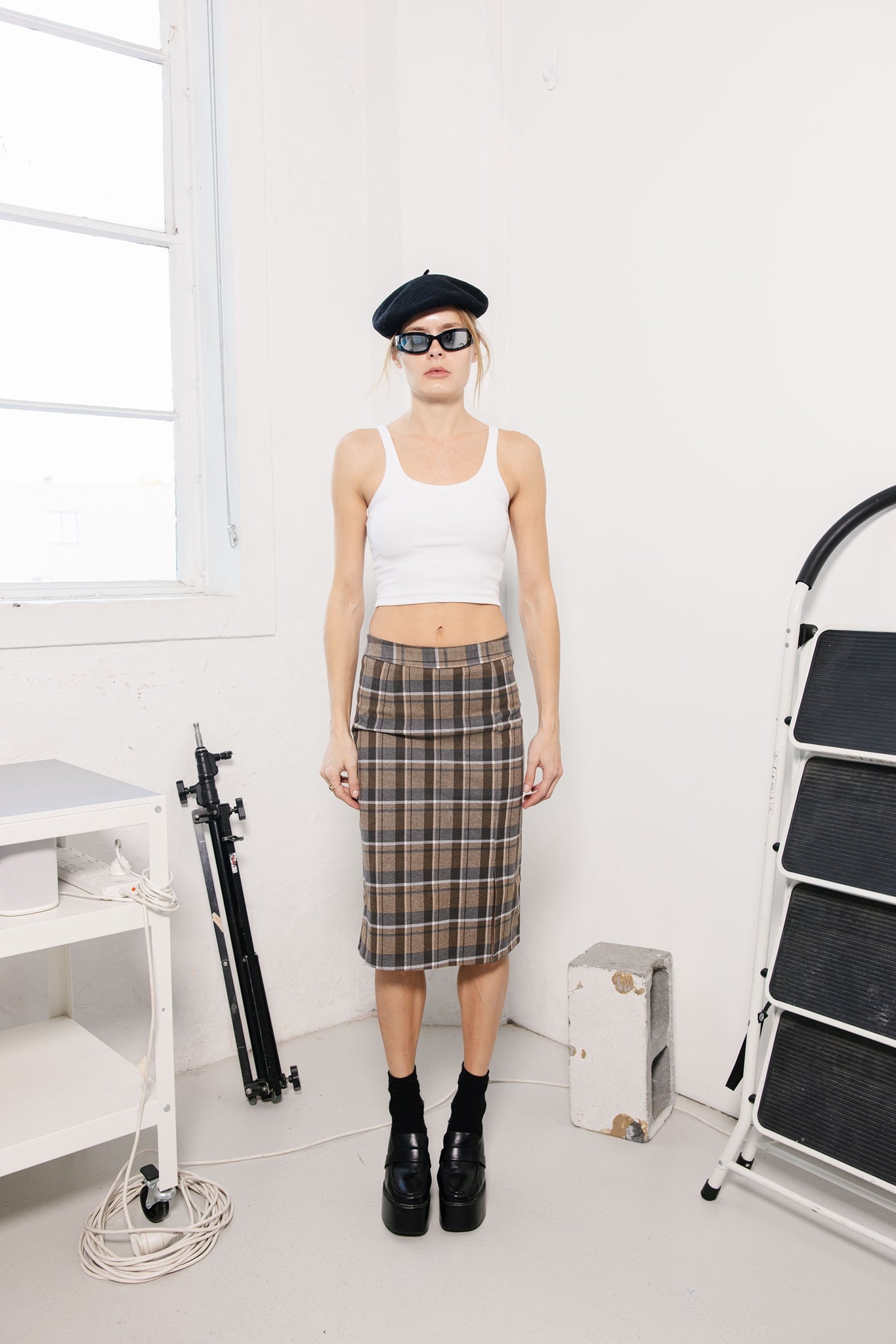 Reworked Checkered Midi Skirt